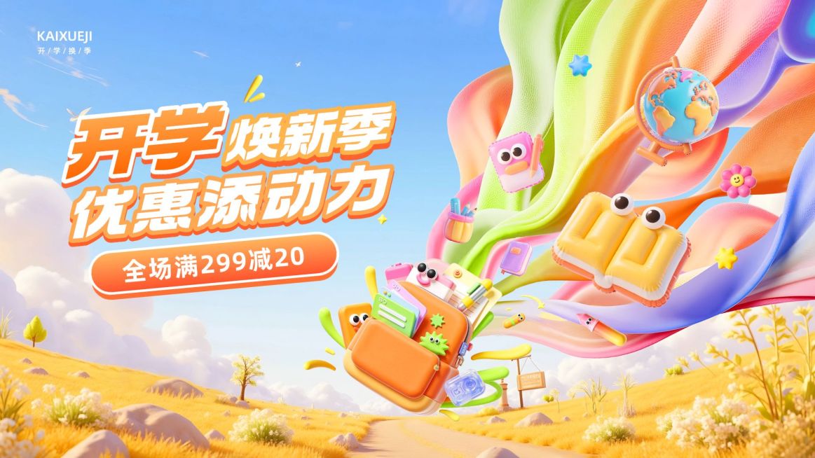 秋季开学季商品零售文具节点促销潮流感公众号首图AIGC预览效果