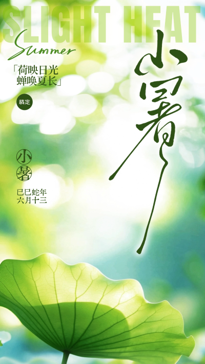 小暑节气光影感荷叶蝉鸣海报AIGC