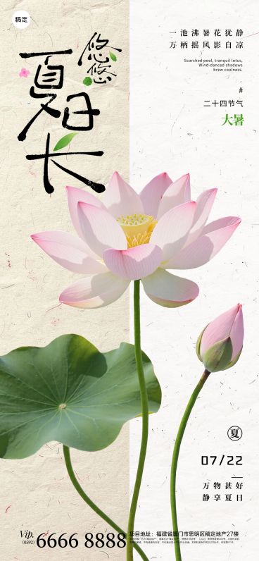 大暑实景感荷叶清透祝福海报AIGC预览效果