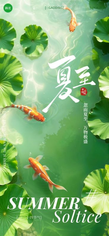 夏至节气祝福清新感全屏竖版海报AIGC预览效果