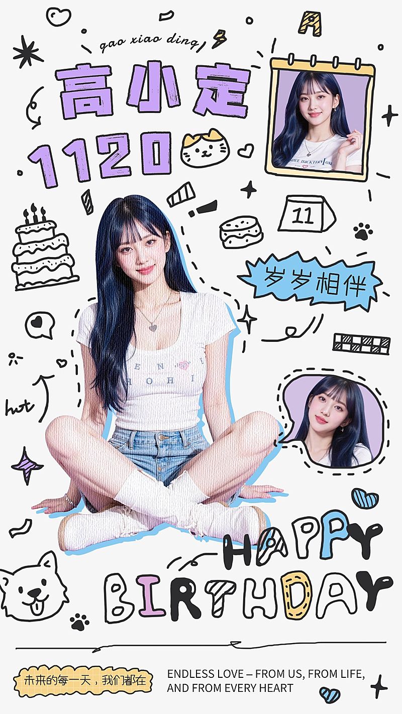 粉丝应援生日祝福宣传涂鸦手机海报AIGC