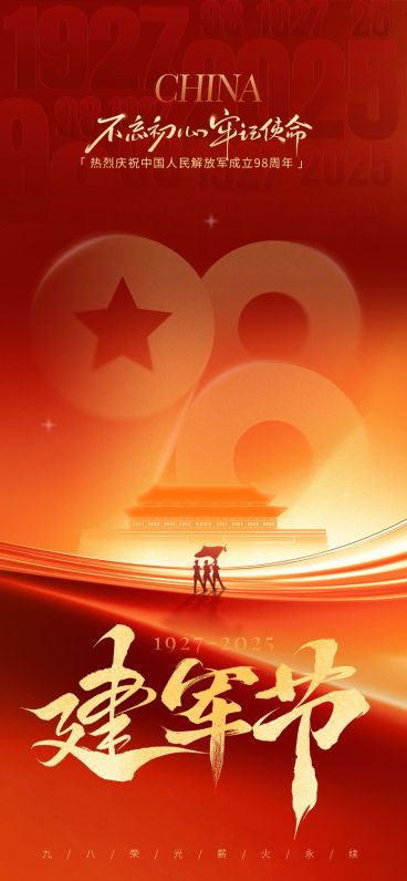 建军节节日祝福通用党政风全屏竖版海报AIGC预览效果