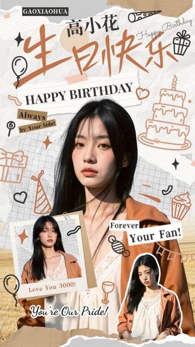 粉丝应援生日祝福潮流感拼贴手机海报aigc