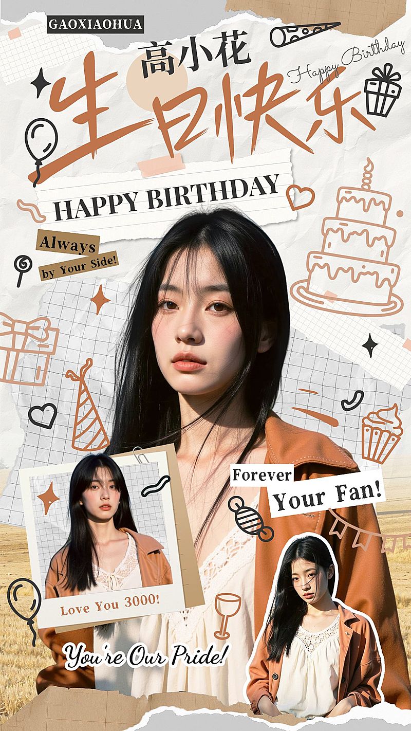 粉丝应援生日祝福潮流感拼贴手机海报aigc