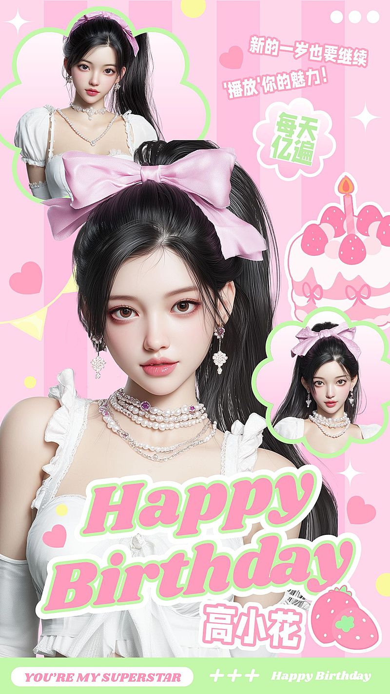 文体娱乐应援生日祝福甜美感拼贴手机海报AIGC