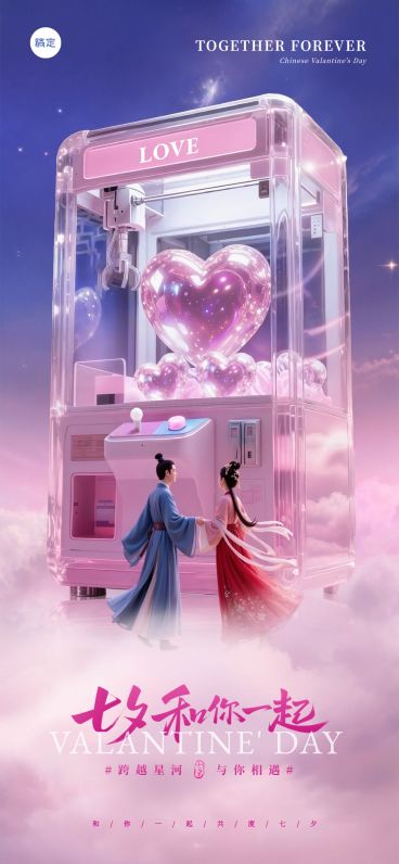 七夕通用节日祝福梦幻感浪漫感全屏竖版海报AIGC预览效果