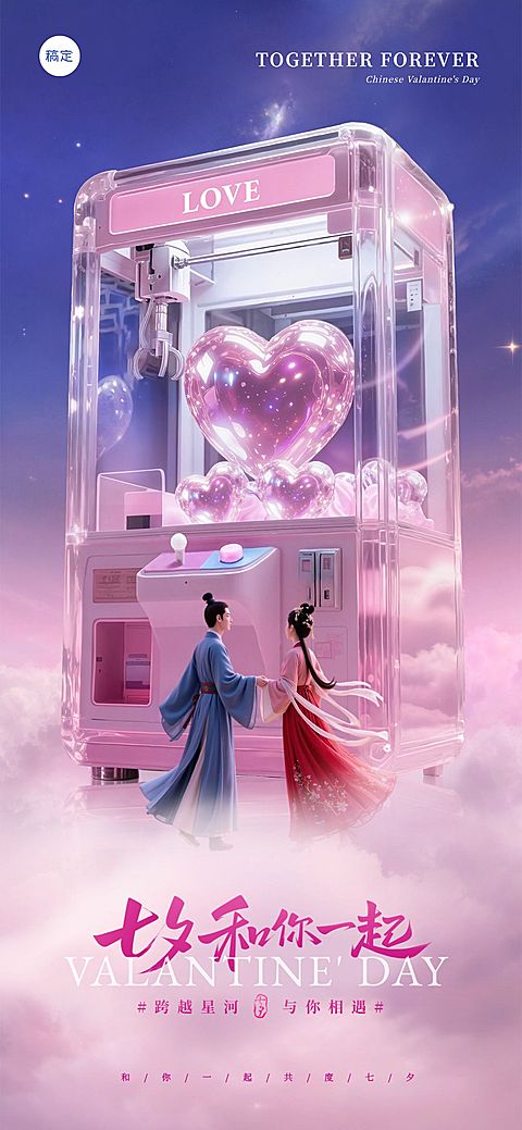 七夕通用节日祝福梦幻感浪漫感全屏竖版海报AIGC