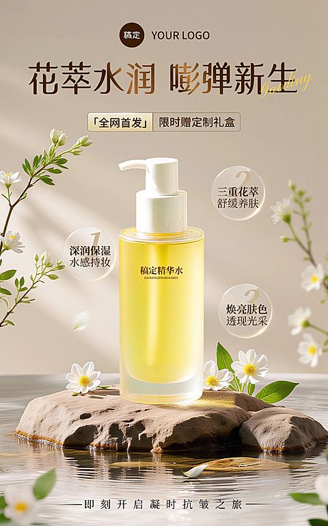 美妆护肤品化妆品产品营销展示电商竖版海报AIGC