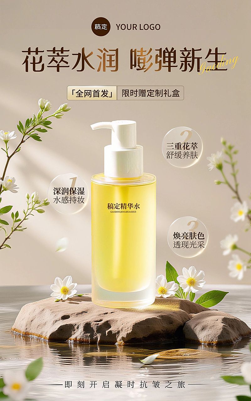 美妆护肤品化妆品产品营销展示电商竖版海报AIGC