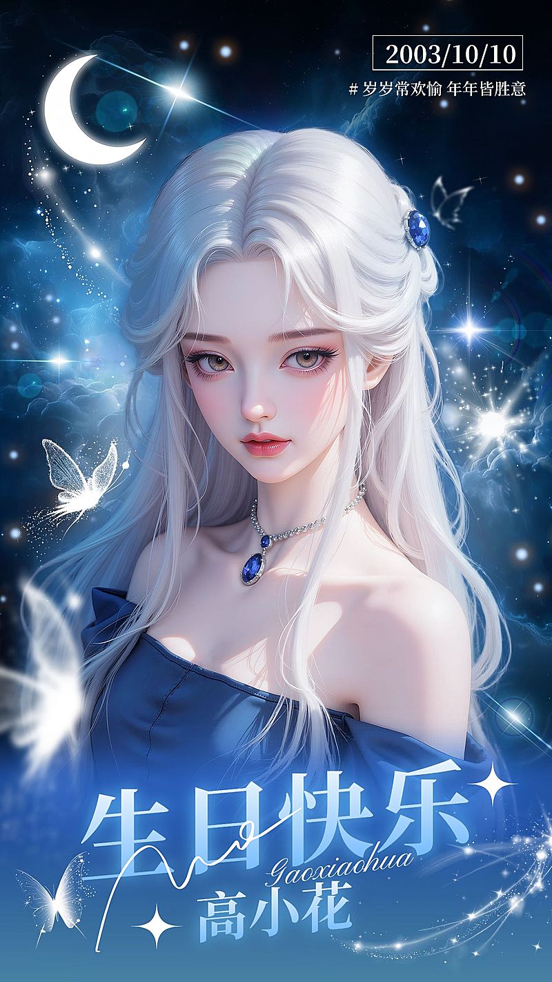 粉丝应援生日祝福唯美梦幻感手机海报aigc