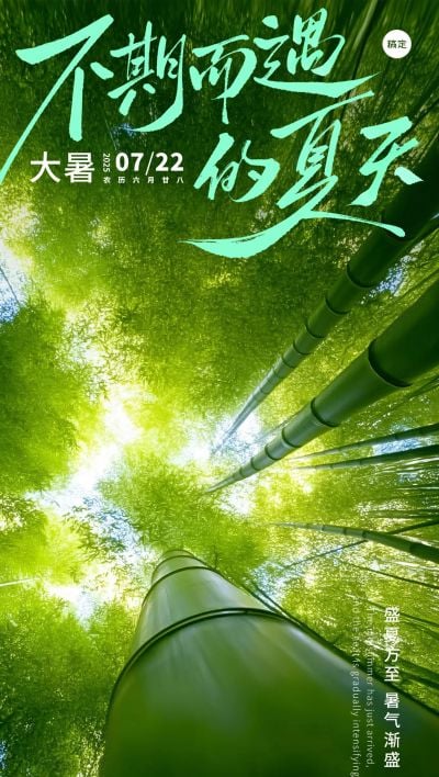 大暑光影感竹林蜻蜓天空海报AIGC