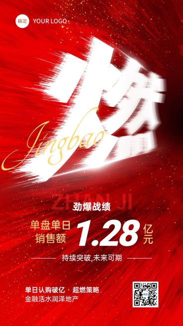 金融喜报冲击感燃大字业绩战报手机海报AIGC预览效果