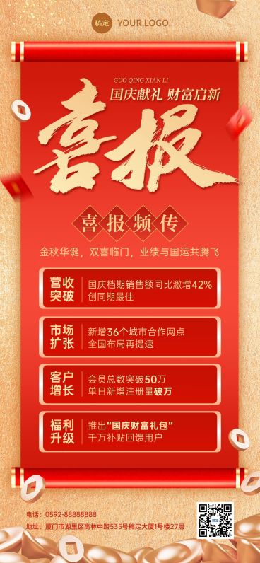 国庆黄金周喜报全屏海报AIGC预览效果