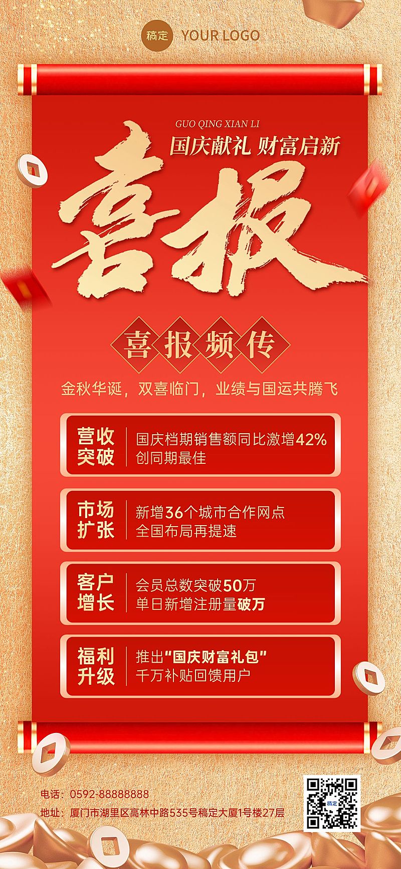 国庆黄金周喜报全屏海报AIGC