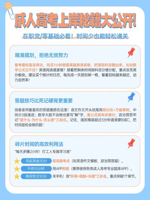 教育培训成人高考攻略指南分享小红书配图预览效果