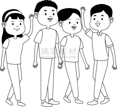 动画片,青少年,友谊,男孩,商务,人,肖像,图像,问候,微笑