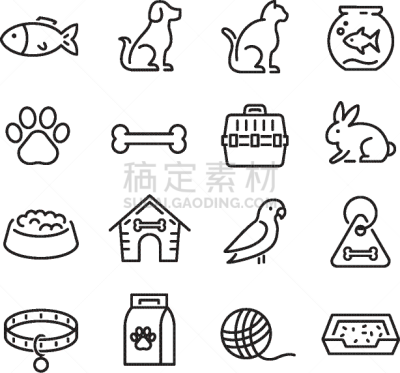 计算机图标,兽医,宠物,可爱的,脚印,篮子,狗链,食品,鸟笼,玩具