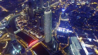航拍现代建筑与城市夜景