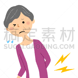 背痛,老年女人,疝,灰发,绘画插图,日本,炎症,不舒服,痛苦,逆境