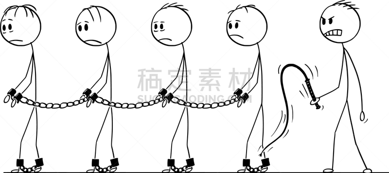 奴隶,动画片,成一排,链,犯人,人,男人,概念,职权,步行
