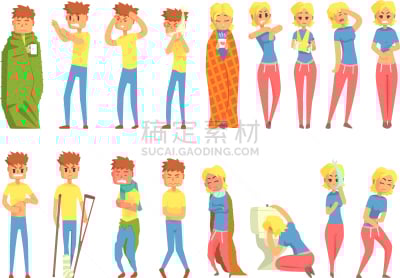 男人,性格,青年男人,女孩,成年的,人,身体不适,身体受伤,生病,布置