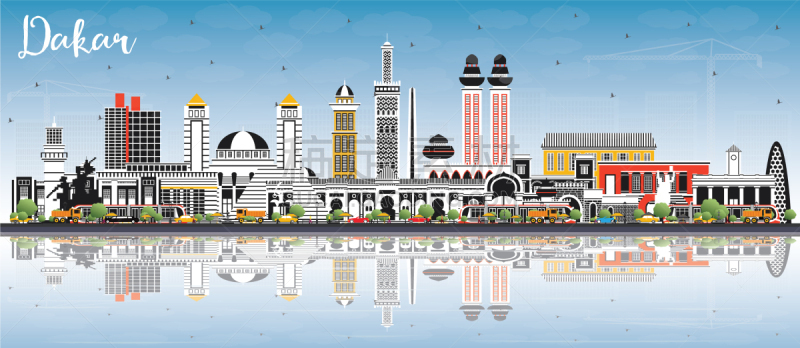 城市天际线,塞内加尔,彩色图片,建筑外部,达喀尔 ,旅途,商务,云,现代,鸟类
