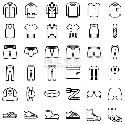 衣服,男人,成一排,图标集,时尚,轮廓,袜子,外衣,衬衫,裤子