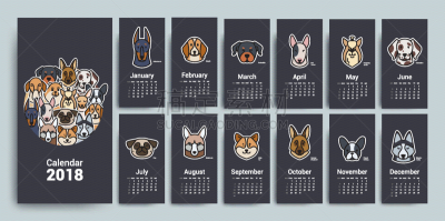 模板,2018,日历,可爱的,大麦町,梗犬,图像,灰猎犬,狗,设计