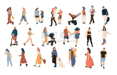 现代,女人,夏天,户外,卡通,群众,人,男人,矢量,收集