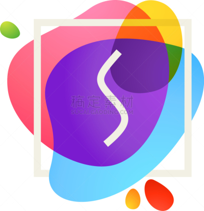 s letter logo in square frame at watercolor