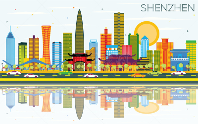 深圳,彩色图片,城市天际线,建筑外部,轮廓,亚洲,旅途,商务,人