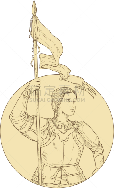 拿着,圆形,女性,贞德,女人,矢量,草图,墨水,画画