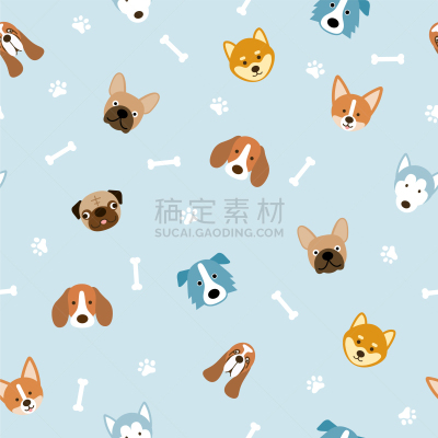 狗,四方连续纹样,动物头,宠物,脚印,纯种犬,比例,图像,壁纸,装饰