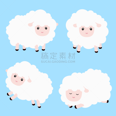 可爱的,绘画插图,绵羊,矢量,动机,蓝色,农业,背景分离,野生动物,哺乳纲