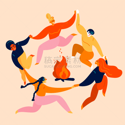 舞蹈,火,人群,青年人,热,事件,大篝火,传统节日,女人,跳