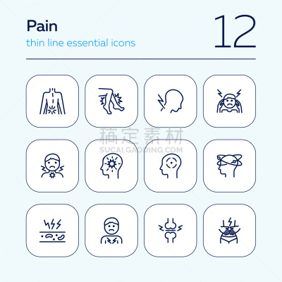 头痛,痛苦,图标集,喉咙痛,线条,健康保健,药,眩晕的,一个人,环境