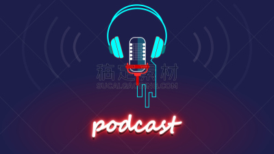 计算机图标,麦克风,霓虹灯,文字,耳机,品牌名称,在底端,传媒,联系,相伴