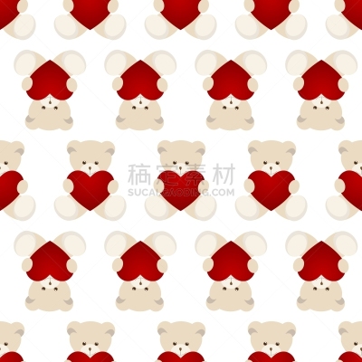 泰迪熊,情人节卡,分离着色,可爱的,白色,无缝纹理,白昼,红色,季节,重复