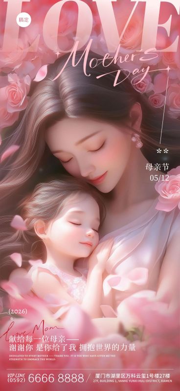 母亲节温馨感3D母亲妈妈孩子背景全屏海报AIGC预览效果