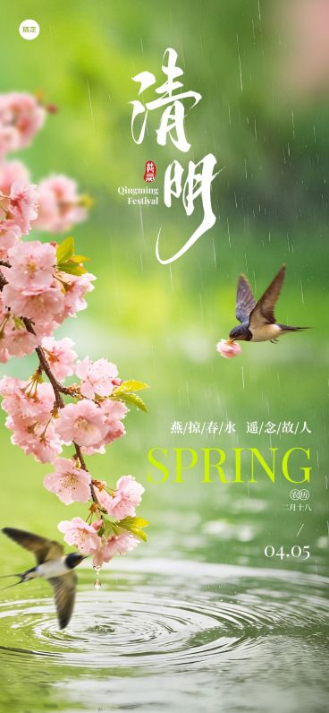 清明节节日祝福通用清新感全屏竖版海报预览效果