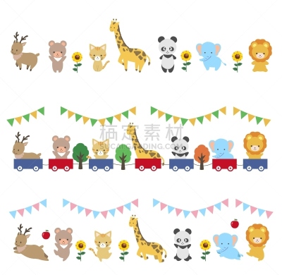 可爱的,边框,动物插画,活力,线条,贺卡,小学,幼儿园,狮子,象
