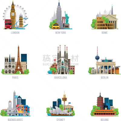 图标集,旅游目的地,国内著名景点,旅途,建筑,图像,矢量,欧洲,旅游