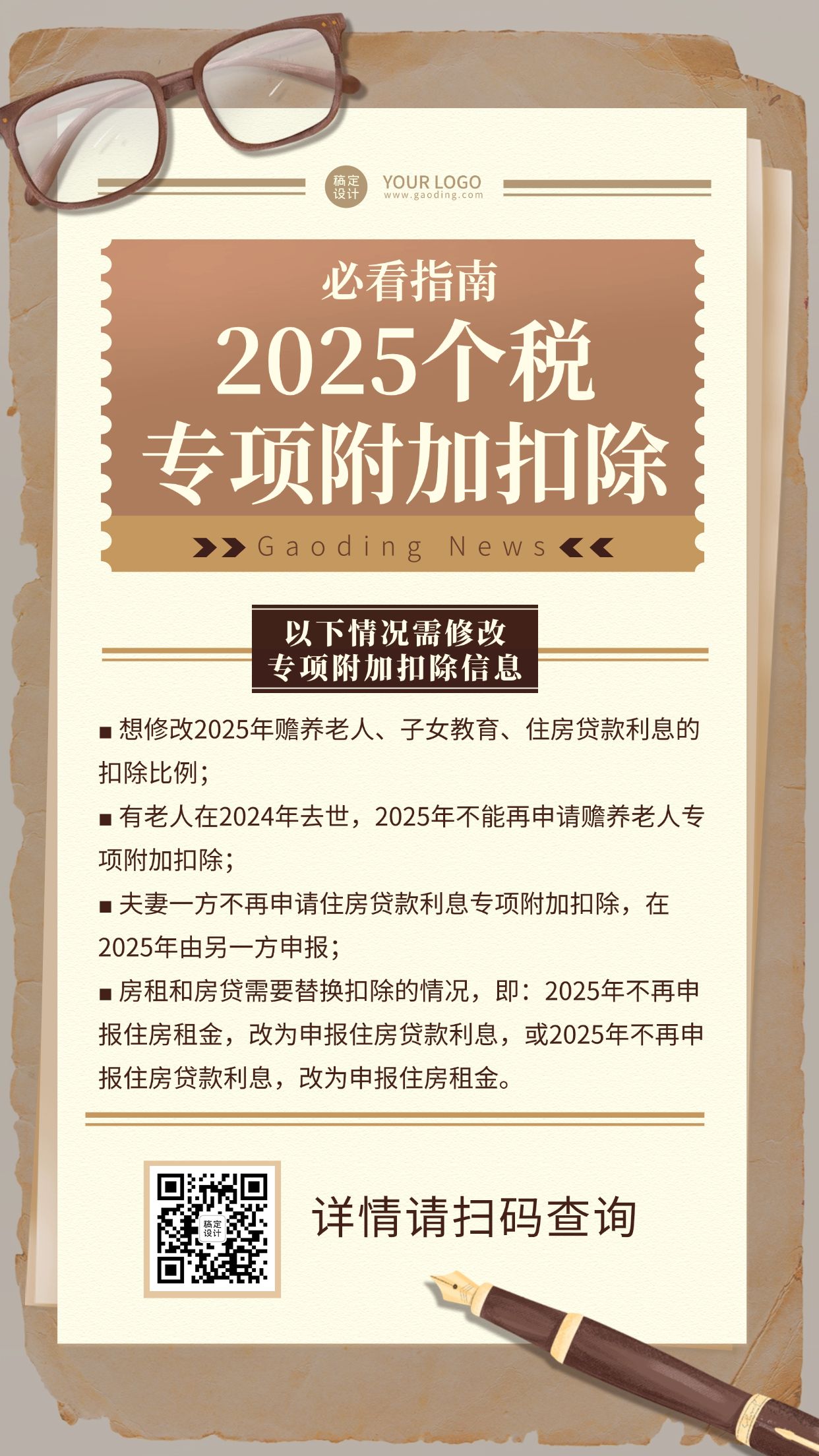 点击进入编辑 个税专项政务民生办理指南科普复古手机海报预览效果