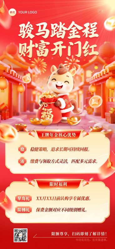 金融马年开门红产品营销宣传3D促销感全屏竖版海报AIGC预览效果