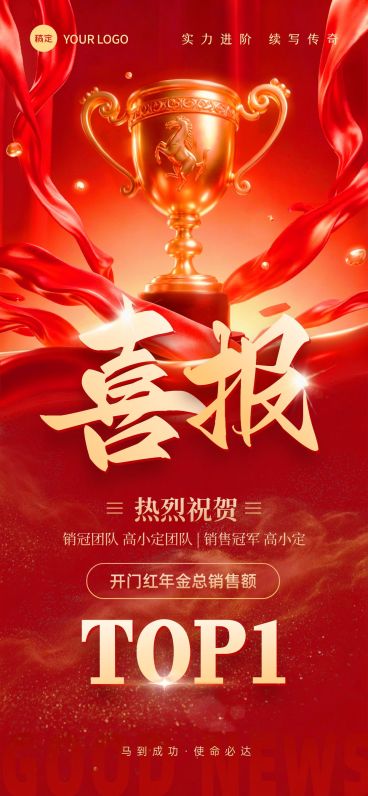 金融开门红团队业绩喜报马元素全屏竖版海报AIGC预览效果