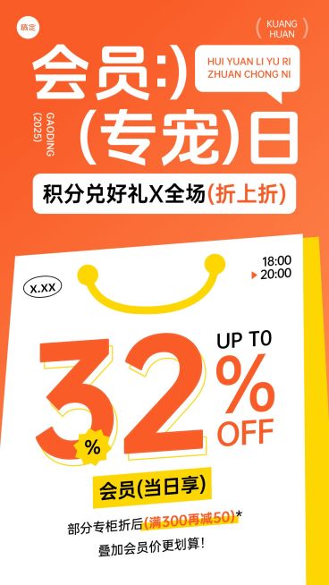 商超百货会员日打折促销活动手机海报预览效果