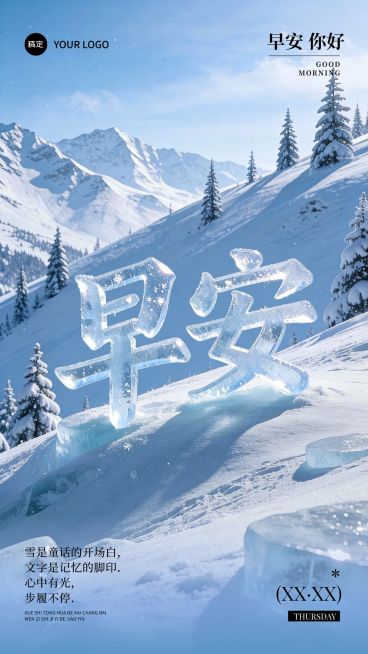 日签早安祝福正能量语录雪景竖版海报预览效果