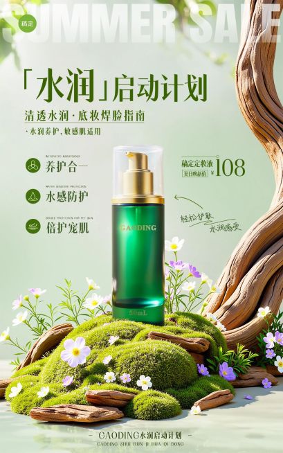 美妆护肤品化妆品产品营销展示电商竖版海报AIGC预览效果