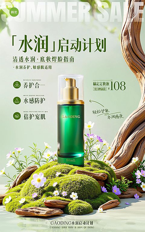 美妆护肤品化妆品产品营销展示电商竖版海报AIGC