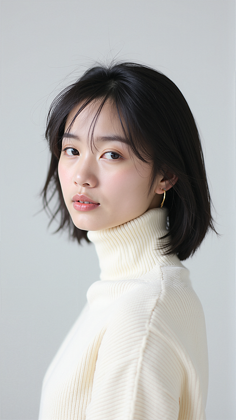 常规内容-人物系列写实感亚洲女人侧面半身图片